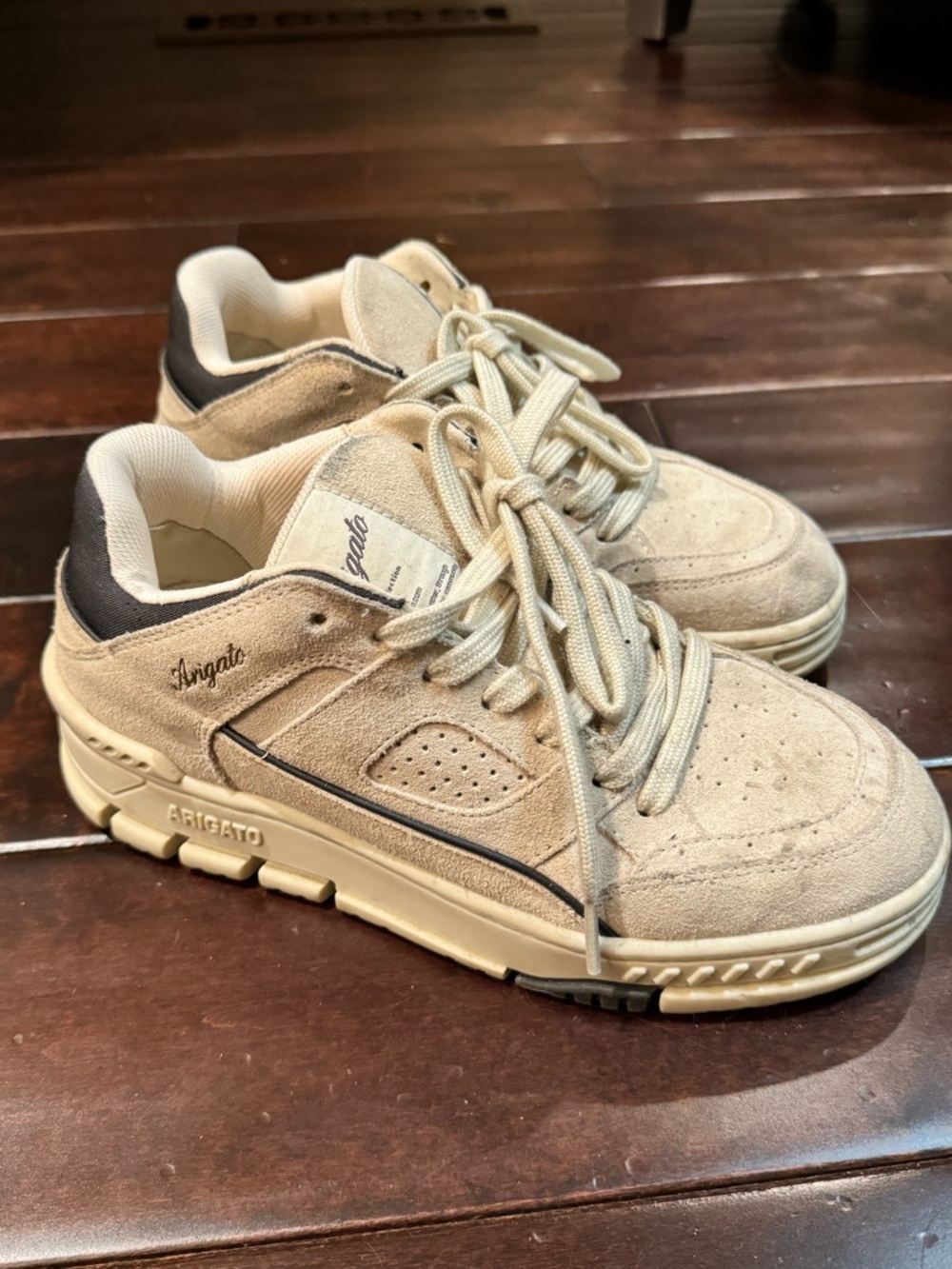 Axel Arigato Beige Suede Men's Sneaker with Black Heel Detail